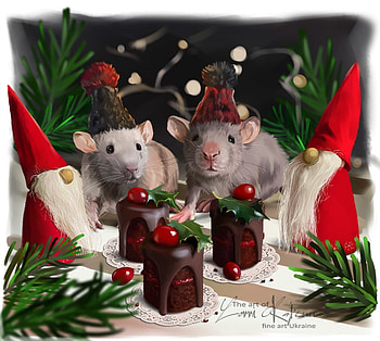 Christmas, lorri kajenna, chocolate, art, cake, fantasy, mouse, red, green, rat, santa HD wallpaper