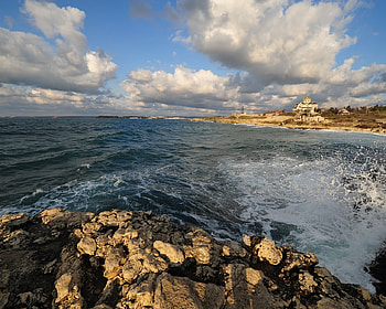 Black Sea, clouds, sky, water, rocks HD wallpaper