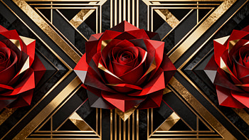 — Art Deco Crimson Rose on Gold Geometry, Geometric HD wallpaper