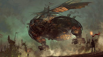 Fantasy, City, Spaceship, Landing, Guard, Guards HD wallpaper