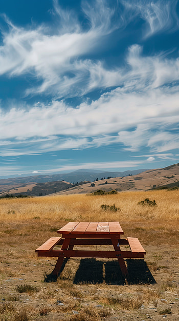 Scenic Outdoor Picnic Table, picnic table HD phone wallpaper
