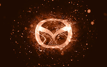 Mazda brown logo, , brown neon lights, creative, brown abstract background, Mazda logo, cars brands, Mazda HD wallpaper