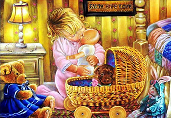 Playtime, artwork, painting, girl, puppet, cart HD wallpaper