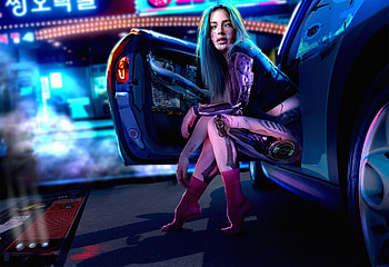 Cyberpunk Girl With Car, artist, artwork, artstation HD wallpaper