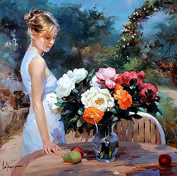 Girl Near Flower Vase, vase, girl, near, flower HD wallpaper