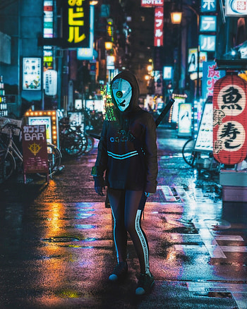 Miscellanea, Miscellaneous, Cyberpunk, Sci-Fi, Street, Cyborg, Hologram HD phone wallpaper