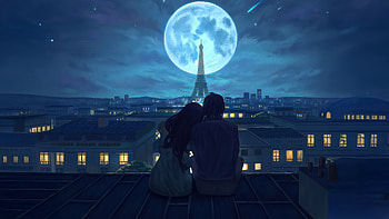 Couple Under Moonlight Watching Eiffel Tower, couple, moonlight, eiffel-tower, artist, artwork, art, digital-art, ai, deviantart HD wallpaper