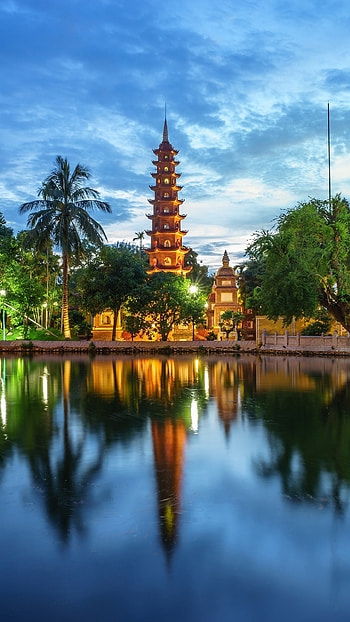 Trn Quc Pagoda view, Oldest temple in Hanoi, Windows 10 spotlight HD phone wallpaper