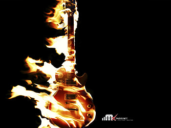 guitar on fire, guitar, fire HD wallpaper