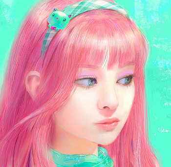 Girl, pink, allen spng, fantasy, green, face, luminos, hair HD wallpaper