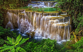 Thailand, jungle, river, waterfalls, beautiful nature, cascades, Asia HD wallpaper