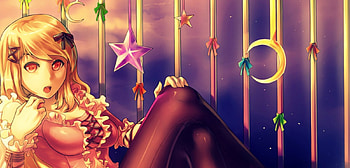 Anime girl, night, girl, star, purple, pink, anime, moon, yellow, luna HD wallpaper