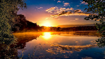 Vibrant sunrise colors, Nature's awakening, Majestic sun rays, Serene morning HD wallpaper