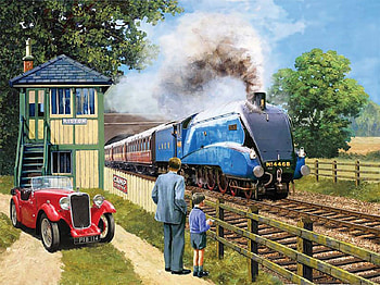 Train Spotter, painting, car, fast, mallard, train, steam, MG HD wallpaper