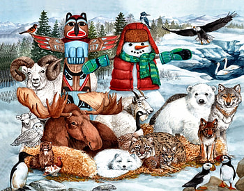 Artic Animals F, winter, eagle, wolf, totum, scenery, penguin, painting, snow, sheep, animals, art, polar bear, landscape, beautiful, fox, owl, illustration, artwork, wide screen, wildlife, mountain goat, moose HD wallpaper