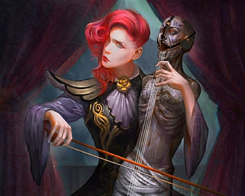 The musician, instrument, fantasy, art, dead, woman HD wallpaper