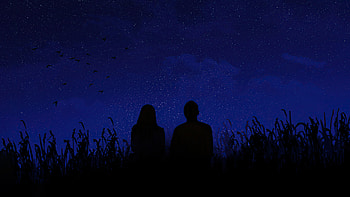 You And Me Stargazing, couple, love, artist, artwork, digital-art, deviantart, minimalism, minimalist HD wallpaper