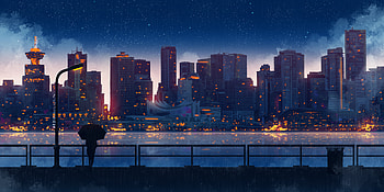 A rain night, buildings, night, cityscape, art HD wallpaper