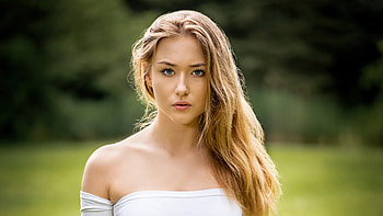 Blue Eyes Blonde Girl Model Is Wearing White Dress Standing In Blur Background Girls HD wallpaper