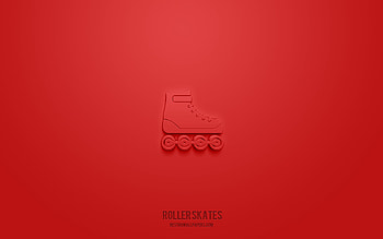 roller skates 3d icon, red background, 3d symbols, roller skates, sport icons, 3d icons, roller skates sign, sport 3d icons HD wallpaper