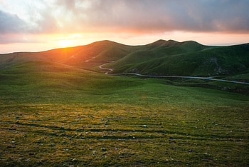 Nature, Sunset, Grass, Path, Valley HD wallpaper