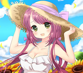 Strawhat, anime girl, cute HD wallpaper