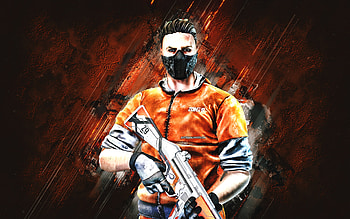 Standoff 2, orange stone background, poster, Standoff 2 characters, creative art, new games HD wallpaper