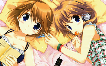Sisters, music, heads, anime, anime girls HD wallpaper