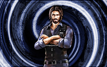 Andrew, blue grunge background, Fire Battlegrounds, Garena Fire characters, Andrew Skin, vortex, Garena Fire, Andrew Fire HD wallpaper