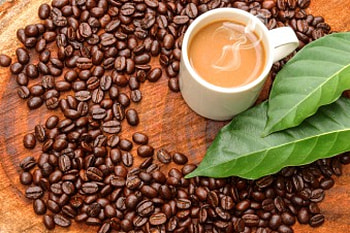 Coffee Time, mug, table, foam, leaves, coffee beans, coffee, sweet moment HD wallpaper