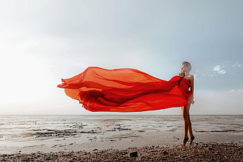 Ira Mitichkina in Red, model, dress, blonde, beach HD wallpaper