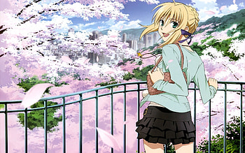 Anime, Fence, Girl, Garden, Blonde, Skirt HD wallpaper