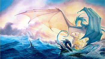 Sea, Fantasy, Dragons, Waves, Ship HD wallpaper