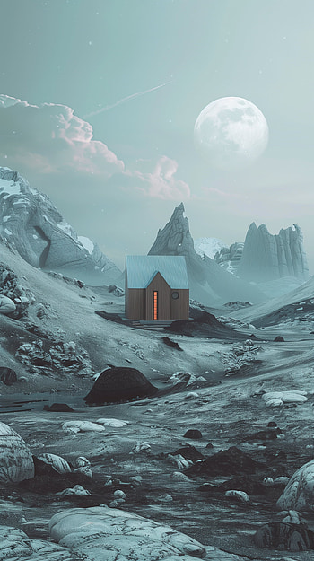 Tiny House in a Mystical Moonlit Landscape HD phone wallpaper