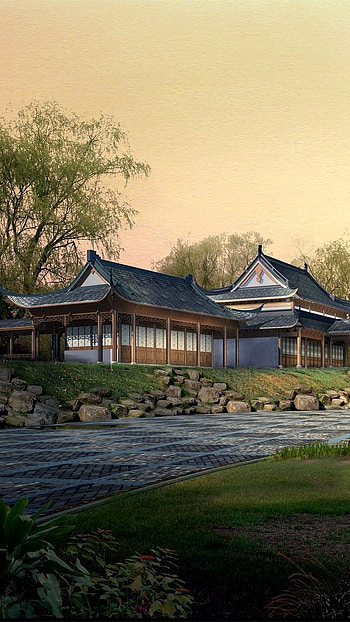 House with lake, house, lake, nature, japan HD phone wallpaper