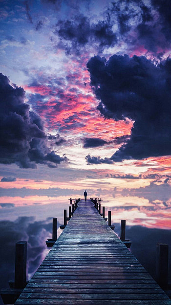 Mar, vista de um deck, por do sol, natureza, Mar, lago HD phone wallpaper