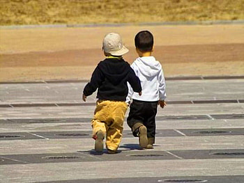 Buddies, cute, road, walk, little, boys HD wallpaper