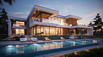 Modern Luxury Home with Pool, luxury home, Modern Architecture, pool, evening HD wallpaper