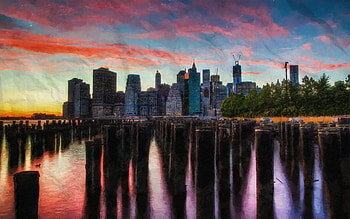 City, buildings, sunset, artwork HD wallpaper