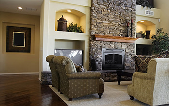 Walls, Interior, Miscellanea, Miscellaneous, Style, Armchair, Living Room, Fireplace HD wallpaper