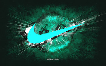 Nike logo, grunge art, turquoise stone background, Nike turquoise logo, Nike, creative art, Nike grunge logo HD wallpaper