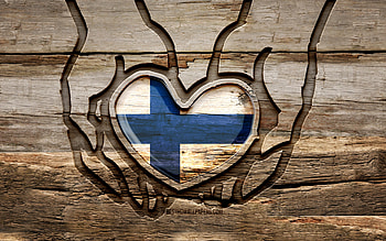 I love Finland, , wooden carving hands, Day of Finland, Flag of Finland, creative, Finland flag, Finnish flag, Finland flag in hand, Take care Finland, wood carving, Europe, Finland HD wallpaper