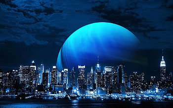 Fantasy - Moon Fantasy City Blue Planet Skyscraper HD wallpaper