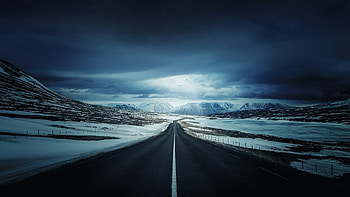 Alone Road Snow Cold Open Sky Mountains, road, snow, mountains, sky, nature, landscape, clouds, alone HD wallpaper
