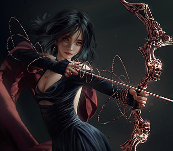 Fantasy girl, art, black, fantasy, nixeu, archer, girl, bow HD wallpaper