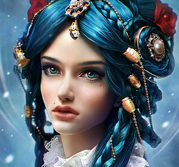 Jate, jewel, blue, art, fantasy, face, daria ridel, girl HD wallpaper