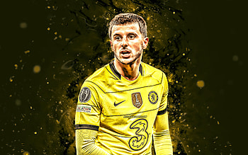 Mason Mount, 2022, Chelsea FC, english footballers, yellow uniform, Premier League, soccer, Mason Mount Chelsea, football, yellow neon lights, Mason Mount HD wallpaper