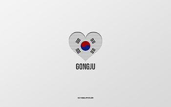I Love Gongju, South Korean cities, Day of Gongju, gray background, Gongju, South Korea, South Korean flag heart, favorite cities, Love Gongju HD wallpaper