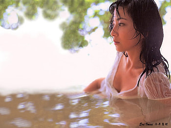 eri imai, lady, asian, models, leafs, people, water HD wallpaper