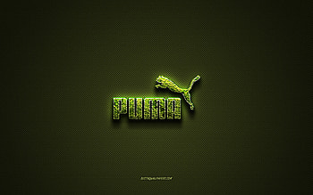 Puma logo, green creative logo, floral art logo, Puma emblem, green carbon fiber texture, Puma, creative art HD wallpaper